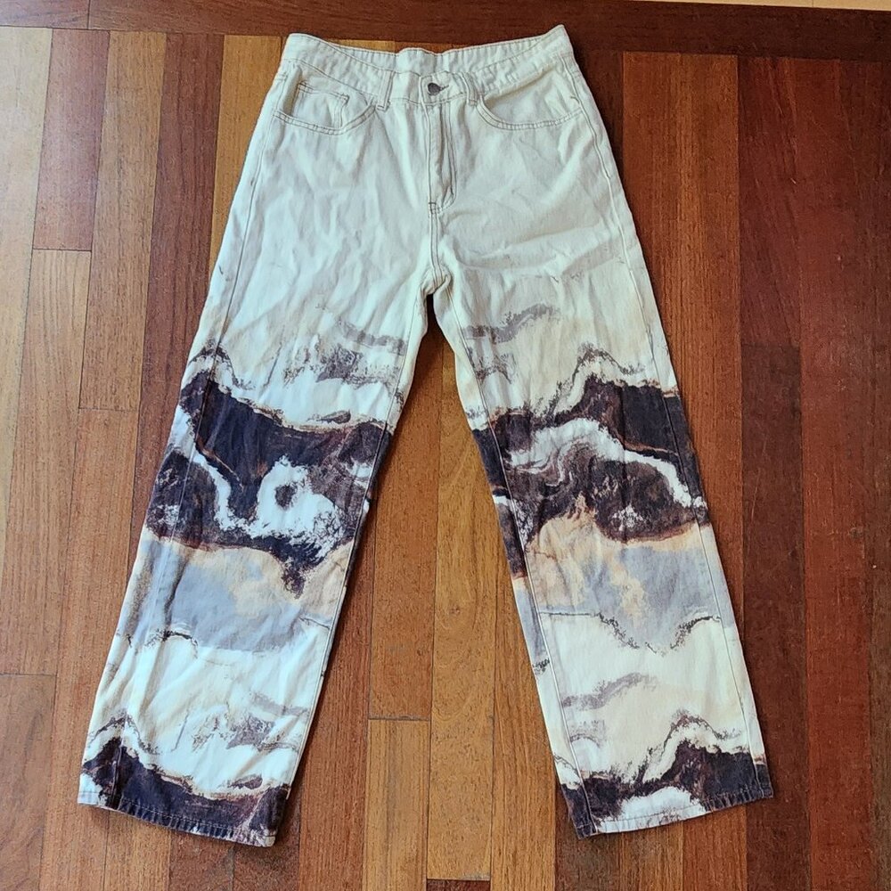 SHEIN Marble Print Wide Leg Jeans Size 6